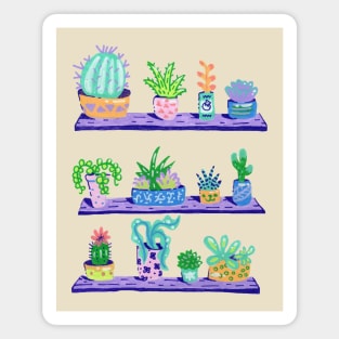 Succulents and Green Cactus on a Shelf Magnet